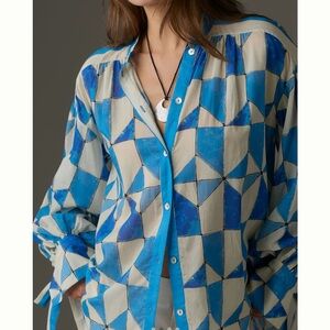 Hope for Flowers Blue and White Geometric Shirt